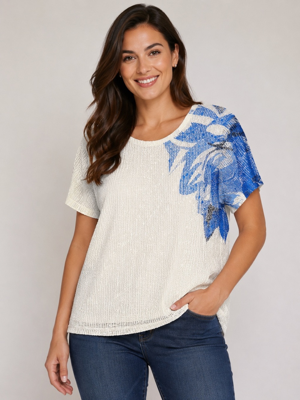 Papa Vancouver Short Sleeve Lined Placement Print Top